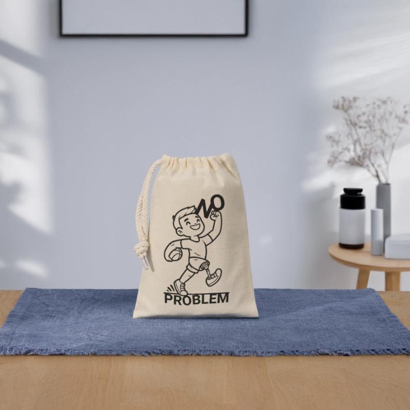Leg prosthesis ? No problem! Closable cotton gift bag (14x20cm)