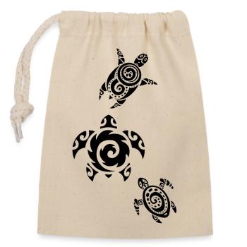 Trois tortues marines (noir) - Sac cadeau en coton avec cordon (14 x 20 cm) - nature - Devant