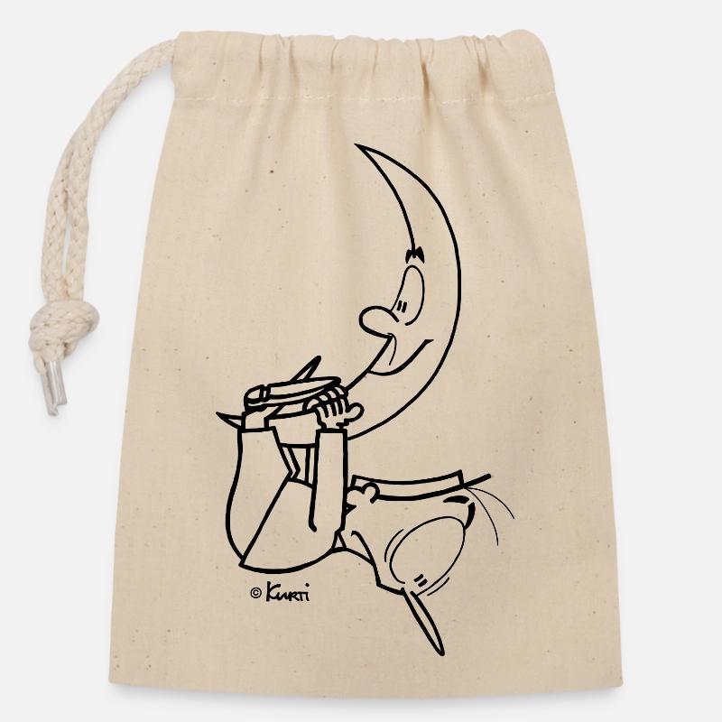 Kurti Lune - Sac cadeau en coton avec cordon (14 x 20 cm) - nature