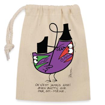 Battu par soi même - Sac cadeau en coton avec cordon (14 x 20 cm) - nature - Devant