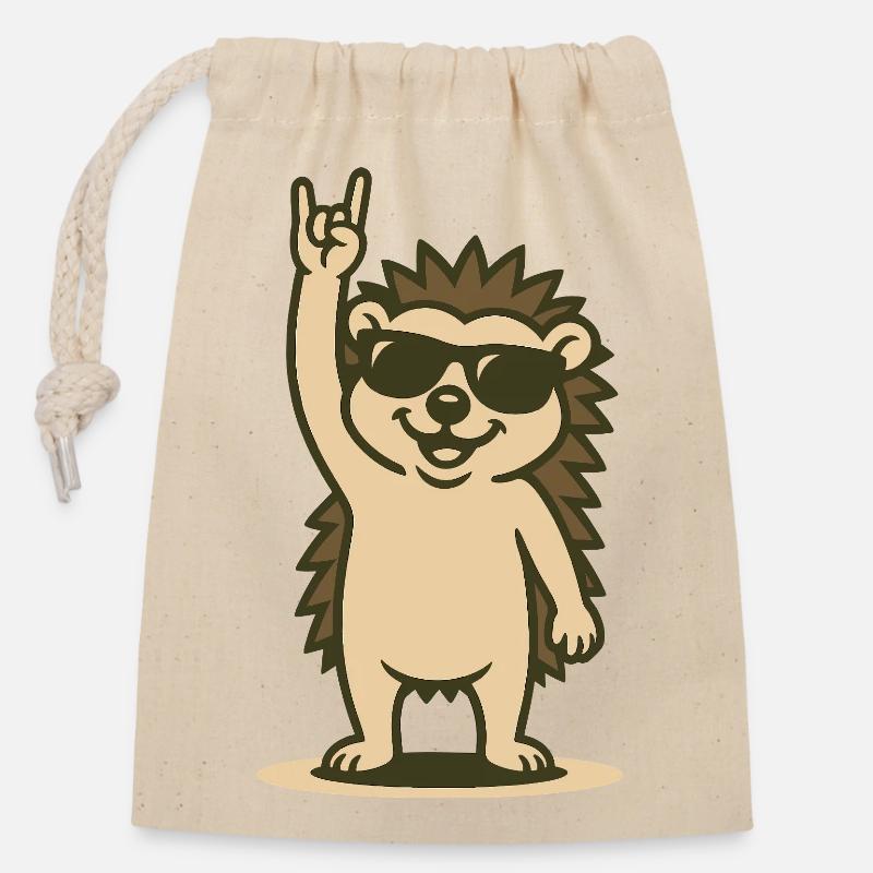 Rock’n’Roll Hérisson Bébé - Sac cadeau en coton avec cordon (14 x 20 cm) - nature