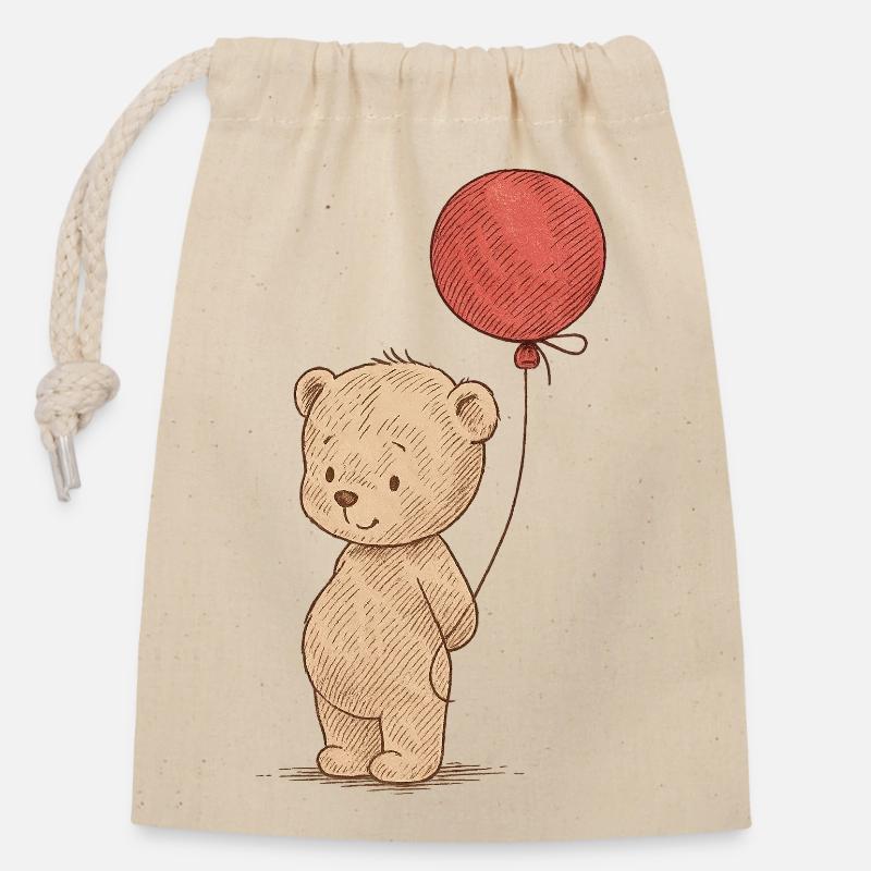 Süßer Bärenliebhaber mit Luftballon - Verschließbarer Geschenkbeutel aus Baumwolle (14x20cm) - Natur