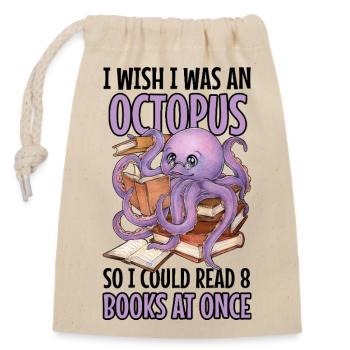 Reading Octopus in Stack of Books Book Gift - Closable cotton gift bag (14x20cm) - nature - Front