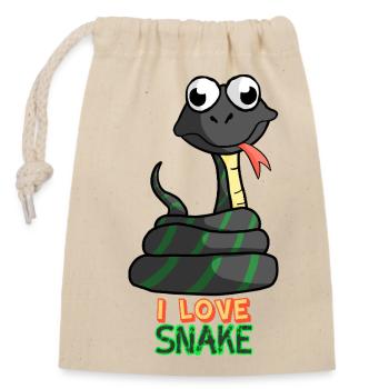 Snake Cartoon I Love Pet Snake Animal Serpent - Closable cotton gift bag (14x20cm) - nature - Front