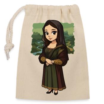 Mona-Lisa-Chibi-Stil - Verschließbarer Geschenkbeutel aus Baumwolle (14x20cm) - Natur - Vorne
