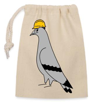 Pigeon Construction Helmet – Minimal Illustration - Verschließbarer Geschenkbeutel aus Baumwolle (14x20cm) - Natur - Vorne