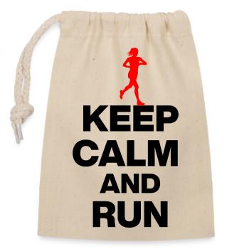 KEEP CALM AND RUN! JOGGEN RENNEN SPORT FIT schwarz - Verschließbarer Geschenkbeutel aus Baumwolle (14x20cm) - Natur - Vorne