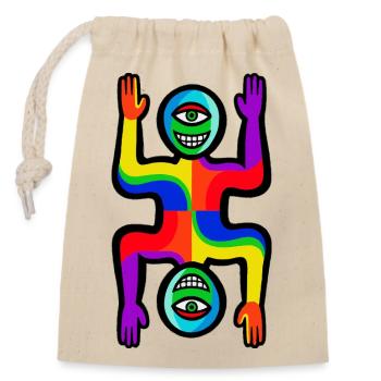 Regenbogen-Zwei-Gesichter-Figur - Verschließbarer Geschenkbeutel aus Baumwolle (14x20cm) - Natur - Vorne
