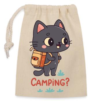 Kawaii Camping Katze und Rucksack - Verschließbarer Geschenkbeutel aus Baumwolle (14x20cm) - Natur - Vorne