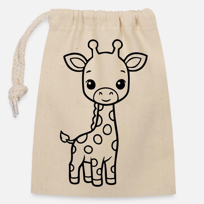 Bébé girafe mignonne – Noir & Blanc - Sac cadeau en coton avec cordon (14 x 20 cm) - nature