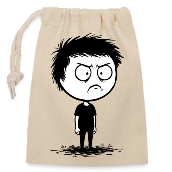 Child, sulky, angry, mute, minimalist - Closable cotton gift bag (14x20cm) - nature - Front
