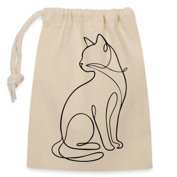 Silhouette du chat assis à une ligne - Sac cadeau en coton avec cordon (14 x 20 cm) - nature - Devant