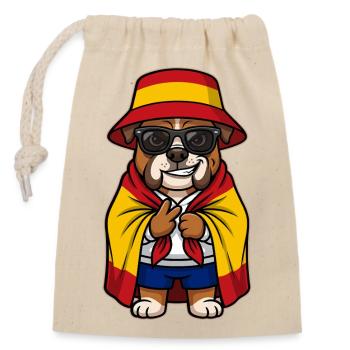 Spanien Cartoon Hund Bulldogge Cool & Stylisch - Verschließbarer Geschenkbeutel aus Baumwolle (14x20cm) - Natur - Vorne
