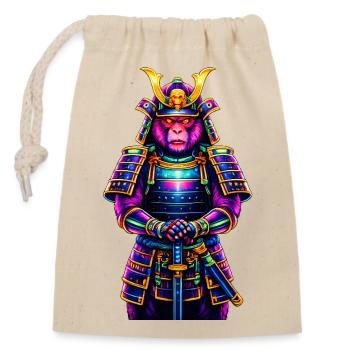 Neon Samurai Monkey Japanese Warrior Animal - Closable cotton gift bag (14x20cm) - nature - Front