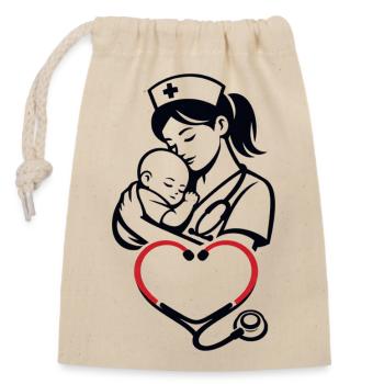 Mama im Dienst Herz Silhouette - Verschließbarer Geschenkbeutel aus Baumwolle (14x20cm) - Natur - Vorne