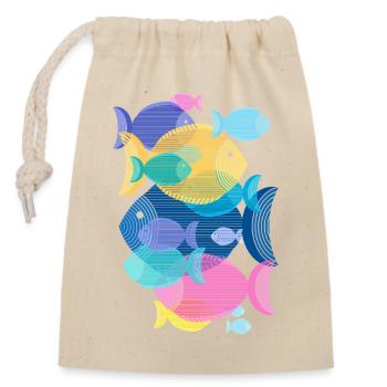Poissons (Banc, Motif) - Sac cadeau en coton avec cordon (14 x 20 cm) - nature - Devant