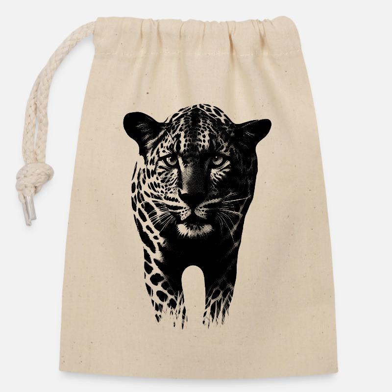 Leopard Gepard Raubkatze - Verschließbarer Geschenkbeutel aus Baumwolle (14x20cm) - Natur