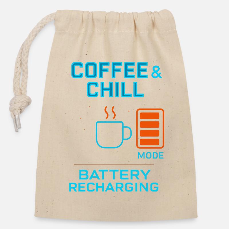coffe and chill battery recharging - Verschließbarer Geschenkbeutel aus Baumwolle (14x20cm) - Natur