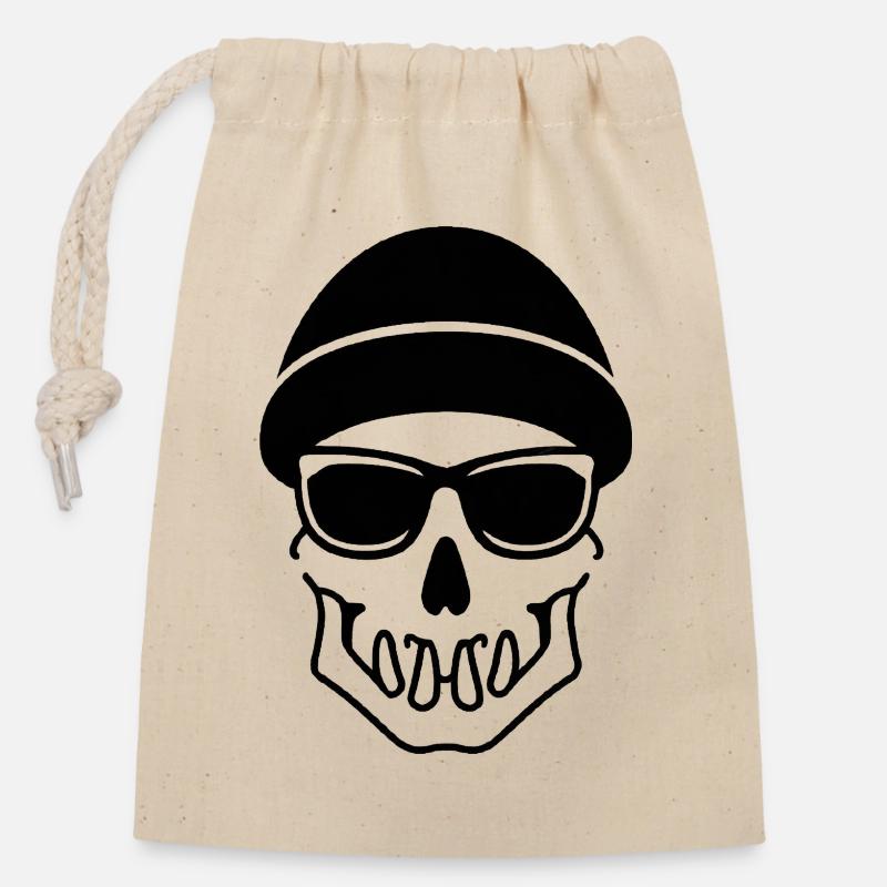 Totenkopf Hipster Halloween - Verschließbarer Geschenkbeutel aus Baumwolle (14x20cm) - Natur