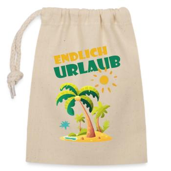 Endlich Urlaub - Verschließbarer Geschenkbeutel aus Baumwolle (14x20cm) - Natur - Vorne