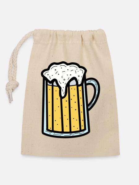 Bier - Verschließbarer Geschenkbeutel aus Baumwolle (14x20cm) - Natur