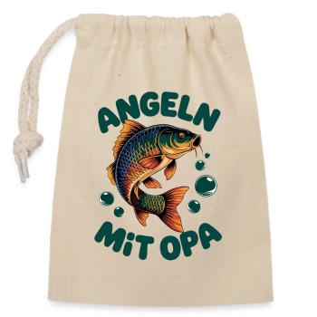 Angeln mit Opa Angelmotiv für Jungen und Mädchen - Verschließbarer Geschenkbeutel aus Baumwolle (14x20cm) - Natur - Vorne