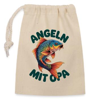Angeln mit Opa Angelmotiv für Jungen und Mädchen - Verschließbarer Geschenkbeutel aus Baumwolle (14x20cm) - Natur - Vorne