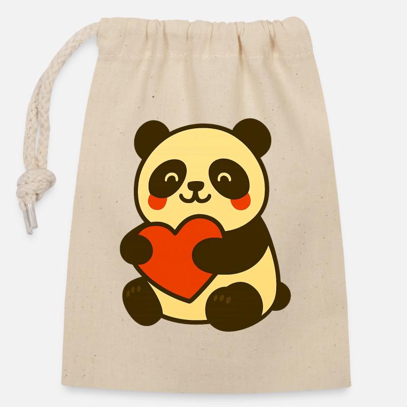 Der_Panda_mit_Herzumarmung - Verschließbarer Geschenkbeutel aus Baumwolle (14x20cm) - Natur