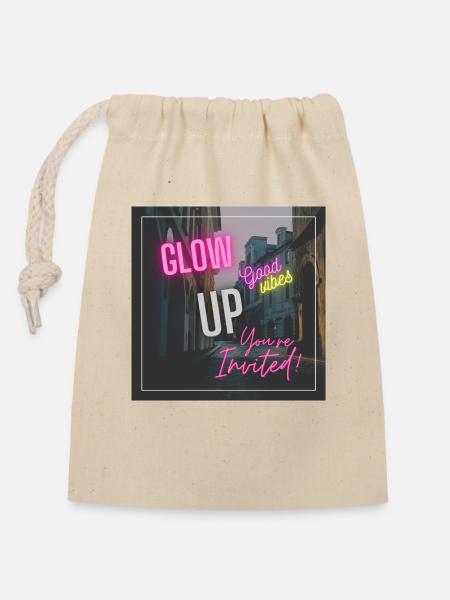 Glow Up - Verschließbarer Geschenkbeutel aus Baumwolle (14x20cm) - Natur