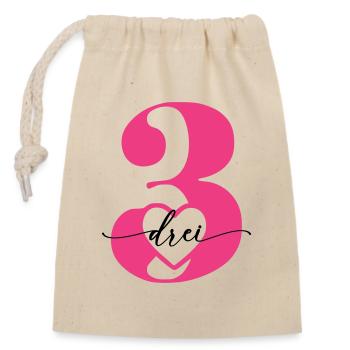 Digit Three 3 with Heart - Closable cotton gift bag (14x20cm) - nature - Front