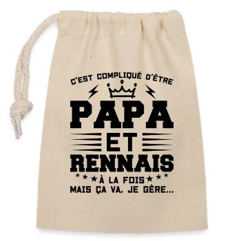 Papa et RENNAIS Idée Cadeau Citation - Sac cadeau en coton avec cordon (14 x 20 cm) - nature - Devant