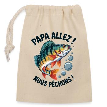 Papa allez! Nous pêchons ! Perche sautante - Sac cadeau en coton avec cordon (14 x 20 cm) - nature - Devant