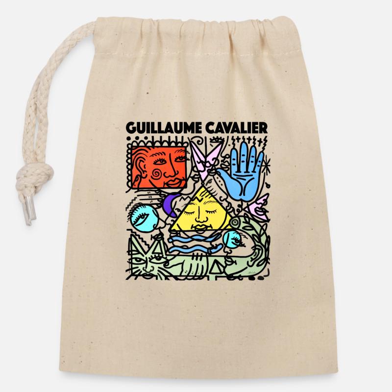 Pyramid, cat and magic hand - Closable cotton gift bag (14x20cm) - nature