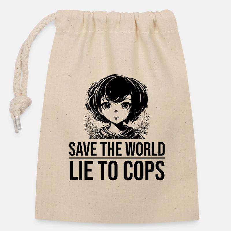 save the world lie to cops - Closable cotton gift bag (14x20cm) - nature
