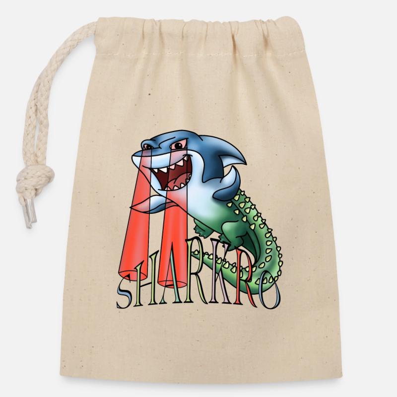 Sharkro - shark crocodile with laser eyes and text - Closable cotton gift bag (14x20cm) - nature