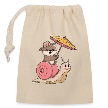 Lustiger Otter mit Sonnenschirm sitzt auf Schnecke - Verschließbarer Geschenkbeutel aus Baumwolle (14x20cm) - Natur - Vorne