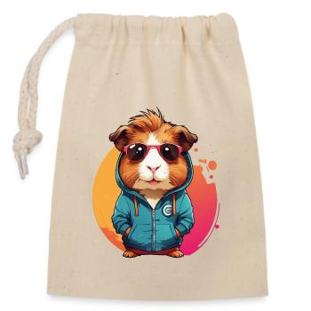 Cool guinea pig with hoodie and sunglasses - Closable cotton gift bag (14x20cm) - nature - Front