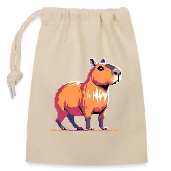 Geek Pixel Art Capybara - Sac cadeau en coton avec cordon (14 x 20 cm) - nature - Devant
