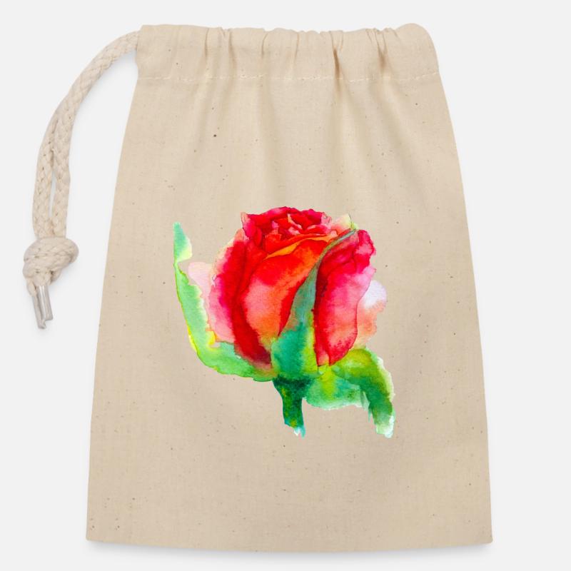 schöne Blume "Rosa" - Verschließbarer Geschenkbeutel aus Baumwolle (14x20cm) - Natur