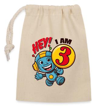 Little Funny Robot Third Birthday - Closable cotton gift bag (14x20cm) - nature - Front
