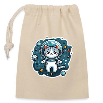 Kleine süße Katze als Astronaut Raumfahrer - Verschließbarer Geschenkbeutel aus Baumwolle (14x20cm) - Natur - Vorne