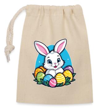 Funny little easter bunny with colorful eggs - Closable cotton gift bag (14x20cm) - nature - Front