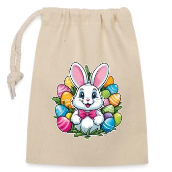 Funny little easter bunny with colorful eggs - Closable cotton gift bag (14x20cm) - nature - Front