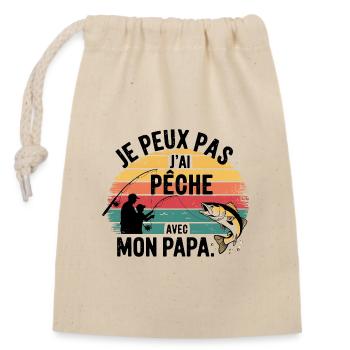 Je peux pas j'ai Pêche Avec mon papa - Sac cadeau en coton avec cordon (14 x 20 cm) - nature - Devant