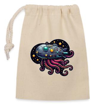 Phantasie Oktopus Raumschiff - Verschließbarer Geschenkbeutel aus Baumwolle (14x20cm) - Natur - Vorne