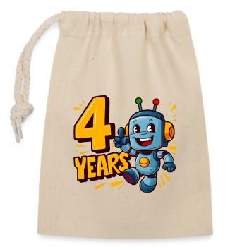 Vier Jahre süßer kleiner Roboter Kindergeburtstag. - Verschließbarer Geschenkbeutel aus Baumwolle (14x20cm) - Natur - Vorne