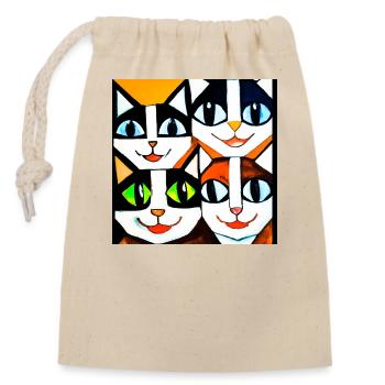 Visage de chat géométrique drôle avec de grands yeux - Sac cadeau en coton avec cordon (14 x 20 cm) - nature - Devant