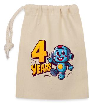 Fête d’anniversaire pour enfants de quatre ans mignon petit robot - Sac cadeau en coton avec cordon (14 x 20 cm) - nature - Devant