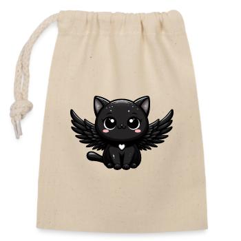 Ange Gothique Chat Mignon Noir Ailes Sombres - Sac cadeau en coton avec cordon (14 x 20 cm) - nature - Devant