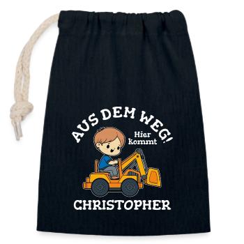Christopher Vorname Bagger - Verschließbarer Geschenkbeutel aus Baumwolle (14x20cm) - Navy - Vorne